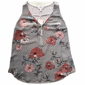 Candie's Gingham Floral Front Zip Sleeveless Top Size X-Small